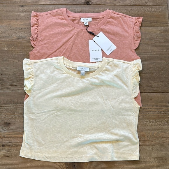 Reiss Girls Ruffle Sleeve Crop Tee. 2 Pack.  Cream and Peach NWT Size 11/12 - Picture 1 of 4